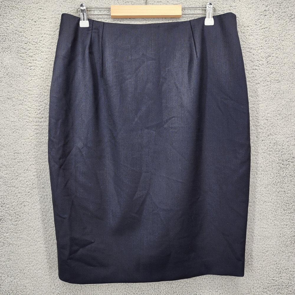 The Fold London Navy Blue Wool Blend Pencil Skirt Professional Career Womens 12